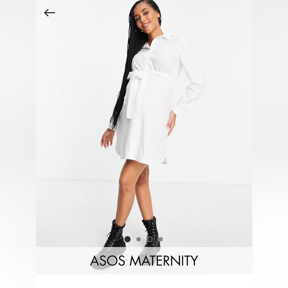 NWT ASOS DESIGN Maternity cotton mini shirt dress with tie belt in white, size 4